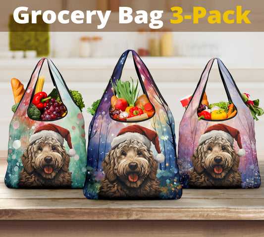 Goldendoodle Design 3 Pack Grocery Bags - 2023 Holiday - Christmas Print