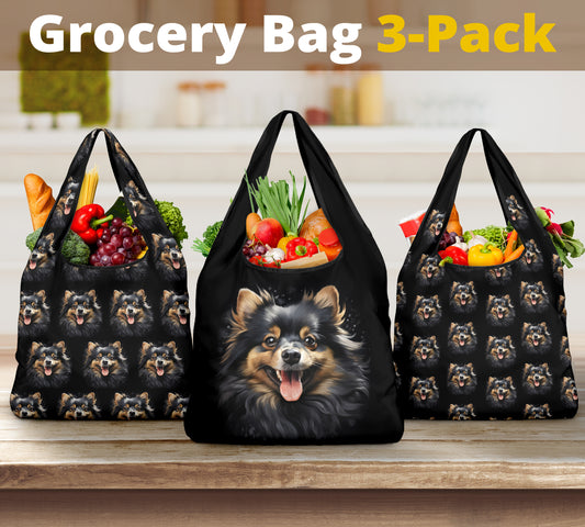 Pomeranian Watercolor Design 3 Pack Grocery Bags
