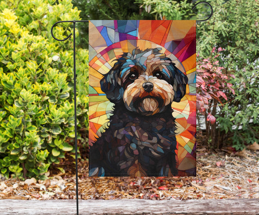 Maltipoo Stained Glass Design Garden and House Flags