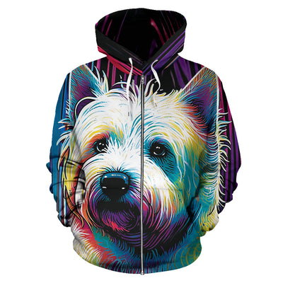 Westie Design All Over Print Colorful Background Zip-Up Hoodies - Inspired Collection