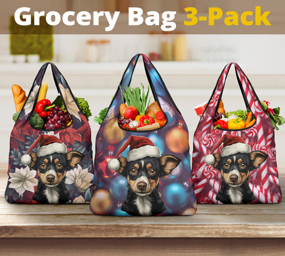 Rat Terrier Design 3 Pack Grocery Bags - 2023 Christmas / Holiday Collection