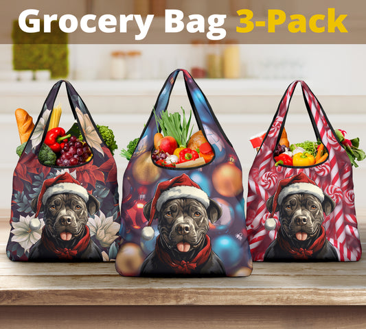 Pit Bull Design 3 Pack Grocery Bags - 2023 Christmas / Holiday Collection