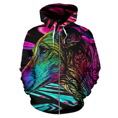 Greyhound Design All Over Print Colorful Background Zip-Up Hoodies - Inspired Collection