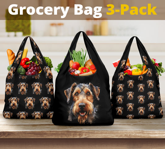 Airedale Terrier Watercolor Design 3 Pack Grocery Bags