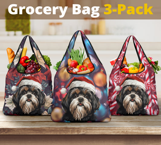 Shih Tzu Design 3 Pack Grocery Bags - 2023 Christmas / Holiday Collection
