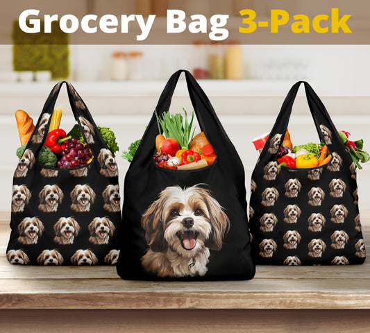 Shih Tzu Watercolor Design 3 Pack Grocery Bags