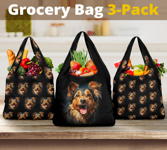 Australian Terrier Watercolor Design 3 Pack Grocery Bags