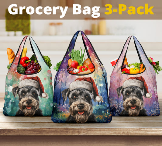 Schnauzer Design 3 Pack Grocery Bags - 2023 Holiday - Christmas Print