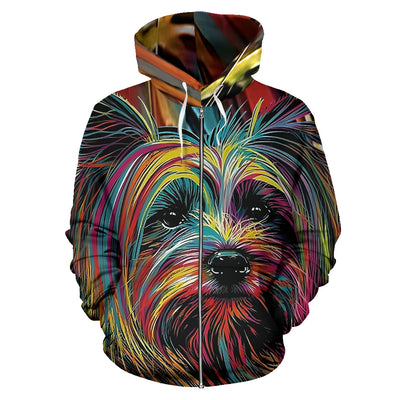 Yorkshire Terrier (Yorkie) Design All Over Print Colorful Background Zip-Up Hoodies - Inspired Collection