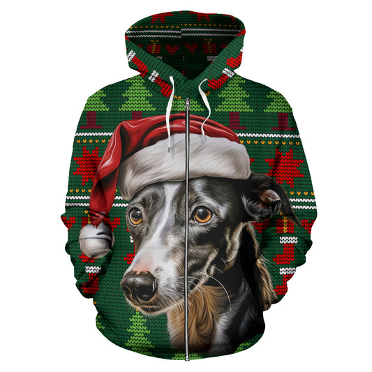 Whippet All Over Print Zip-Up Hoodies - 2023 Christmas / Holiday Collection