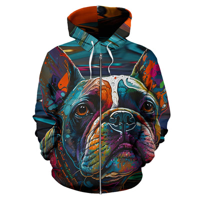 French Bulldog Design All Over Print Colorful Background Zip-Up Hoodies - Inspired Collection