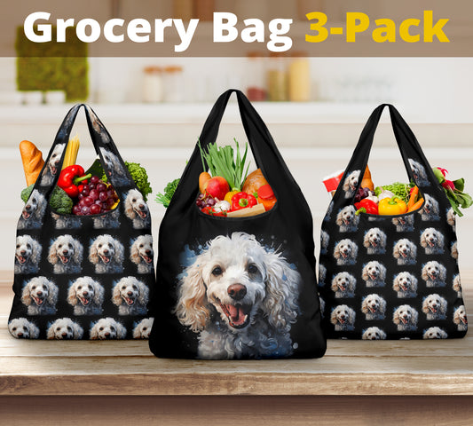 Poodle Watercolor Design 3 Pack Grocery Bags