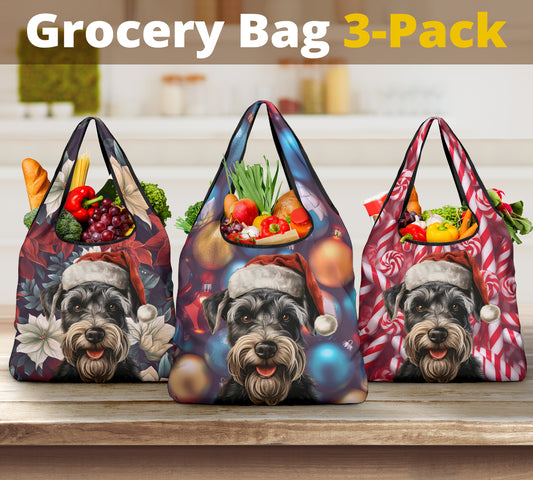 Schnauzer Design 3 Pack Grocery Bags - 2023 Christmas / Holiday Collection
