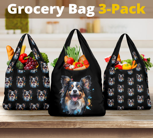 Papillon Watercolor Design 3 Pack Grocery Bags