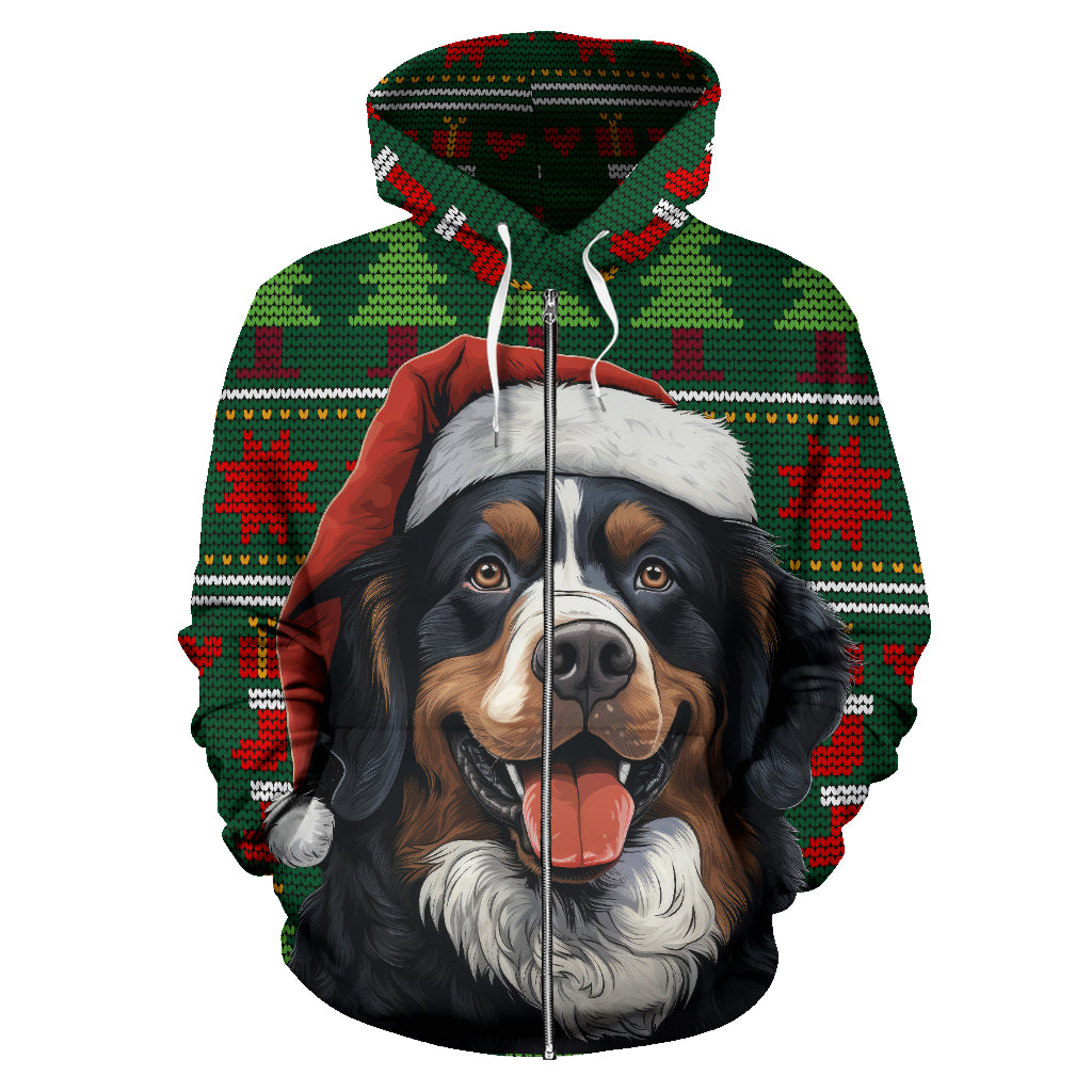 Bernese Mountain Dog All Over Print Zip-Up Hoodies - 2023 Christmas / Holiday Collection