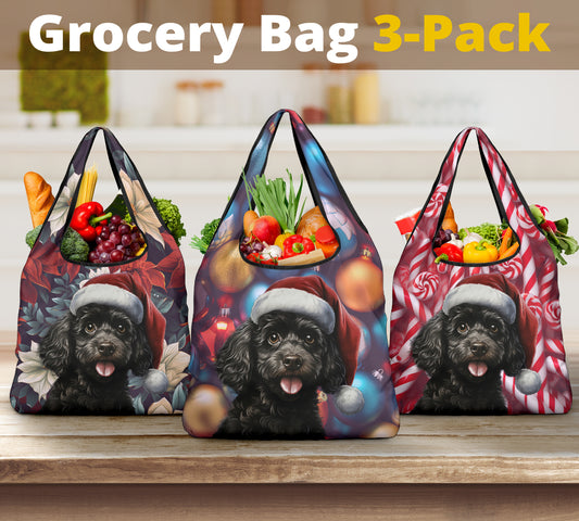 Poodle Design 3 Pack Grocery Bags - 2023 Christmas / Holiday Collection