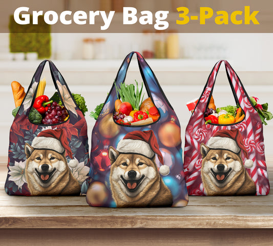 Shiba Inu Design 3 Pack Grocery Bags - 2023 Christmas / Holiday Collection