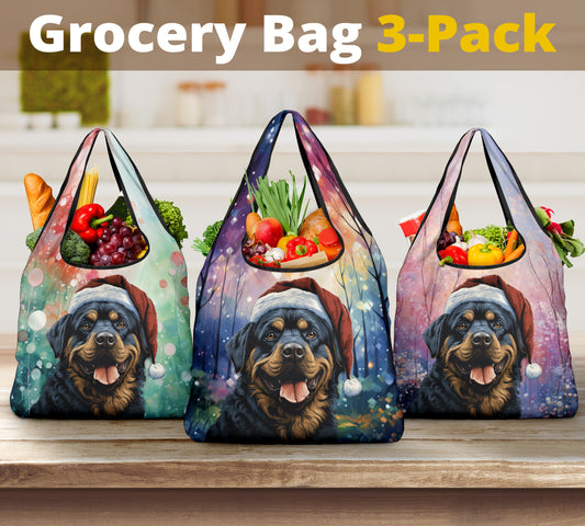 Rottweiler Design 3 Pack Grocery Bags - 2023 Holiday - Christmas Print