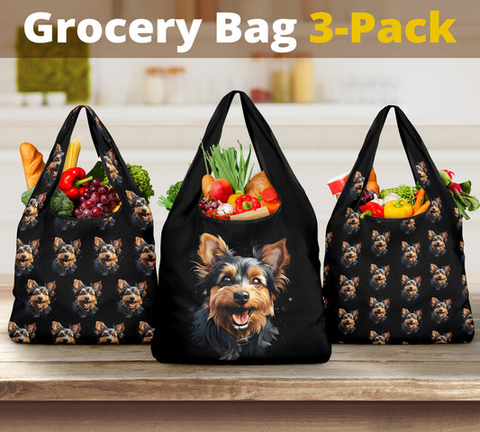 Yorkshire Terrier (Yorkie) Watercolor Design 3 Pack Grocery Bags