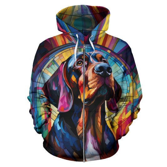 Bloodhound All Over Print Stained Glass Design Zip-Up Hoodies
