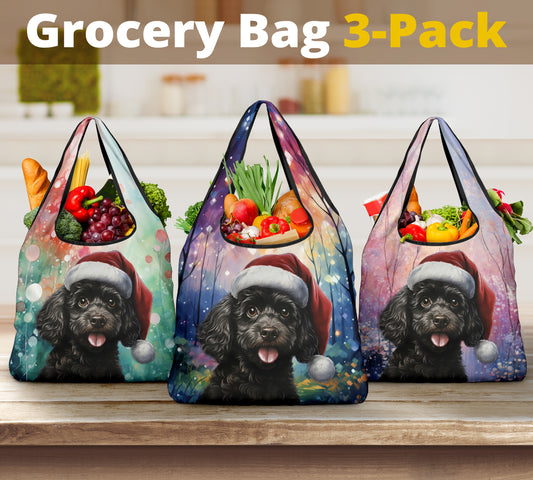 Poodle Design 3 Pack Grocery Bags - 2023 Holiday - Christmas Print