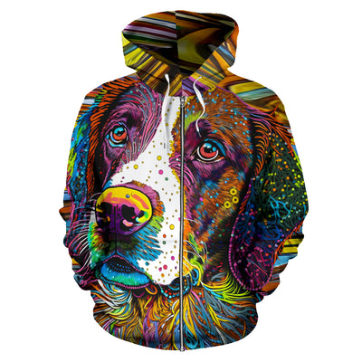 Brittany Spaniel Design All Over Print Colorful Background Zip-Up Hoodies - Inspired Collection