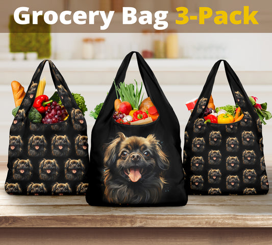 Pekingese Watercolor Design 3 Pack Grocery Bags