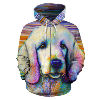 Poodle Design All Over Print Colorful Background Zip-Up Hoodies - Inspired Collection