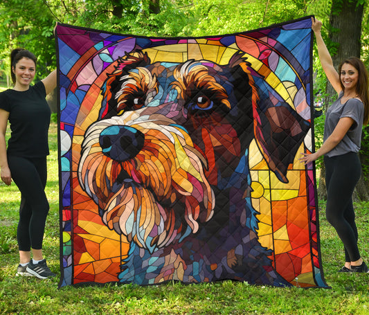 Airedale Terrier Stained Glass Design Handcrafted Quilts