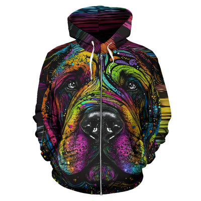 Shar Pei Design All Over Print Colorful Background Zip-Up Hoodies - Inspired Collection