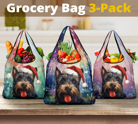 Scottish Terrier Design 3 Pack Grocery Bags - 2023 Holiday - Christmas Print