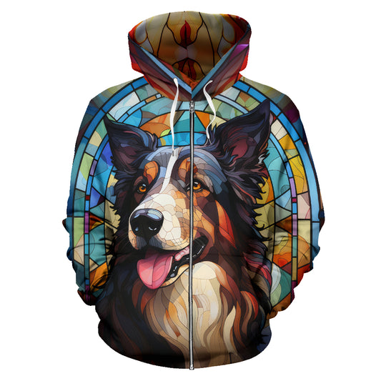 Collie Shepherd All Over Print Stained Glass Design Zip-Up Hoodies