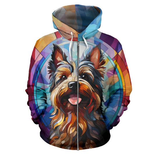 Australian Terrier All Over Print Stained Glass Design Zip-Up Hoodies