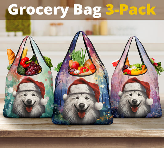Samoyed Design 3 Pack Grocery Bags - 2023 Holiday - Christmas Print