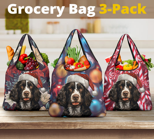 Springer Spaniel Design 3 Pack Grocery Bags - 2023 Christmas / Holiday Collection