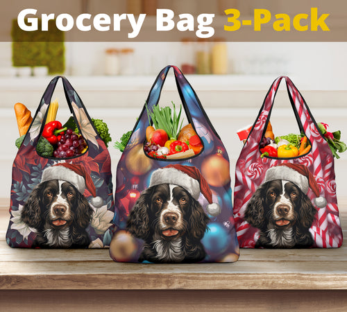 Springer Spaniel Design 3 Pack Grocery Bags - 2023 Christmas / Holiday Collection