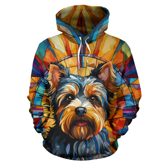 Yorkshire Terrier (Yorkie) Stained Glass Design All Over Print Hoodies