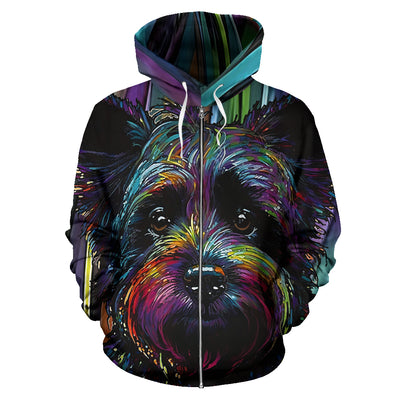 Yorkiepoo Design All Over Print Colorful Background Zip-Up Hoodies - Inspired Collection