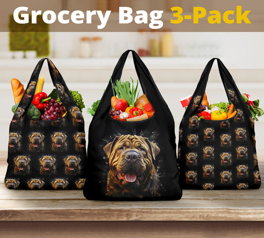 Shar Pei Watercolor Design 3 Pack Grocery Bags
