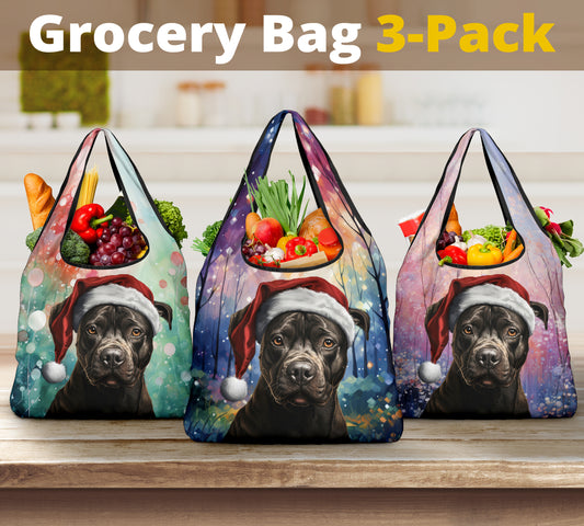 Staffordshire Bull Terrier Design 3 Pack Grocery Bags - 2023 Holiday - Christmas Print