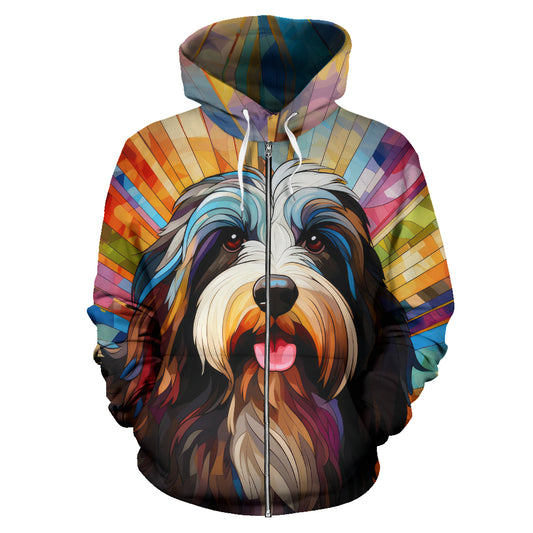 Bearded Collie All Over Print Stained Glass Design Zip-Up Hoodies