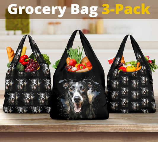 Whippet Watercolor Design 3 Pack Grocery Bags