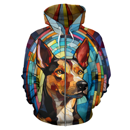 Basenji All Over Print Stained Glass Design Zip-Up Hoodies