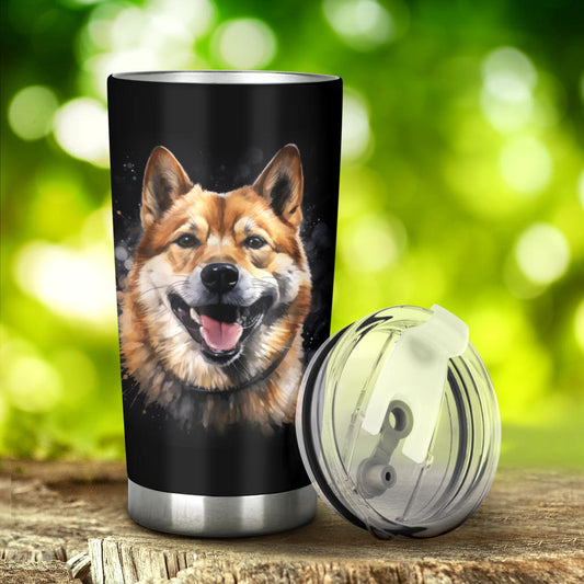 Shiba Inu Watercolor Paint Design Double Walled Vacuum Insulated Tumblers