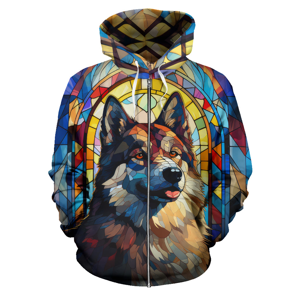 Akita All Over Print Stained Glass Design Zip-Up Hoodies