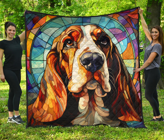 Basset Hound Stained Glass Design Handcrafted Quilts
