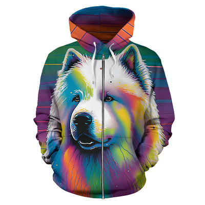 Samoyed Design All Over Print Colorful Background Zip-Up Hoodies - Inspired Collection