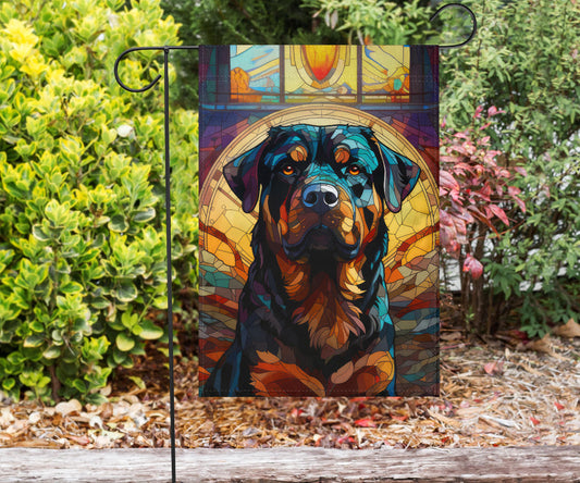 Rottweiler Stained Glass Design Garden and House Flags