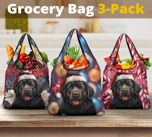 Newfoundland Dog (Newfie) Design 3 Pack Grocery Bags - 2023 Christmas / Holiday Collection