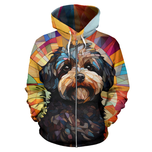 Maltipoo All Over Print Stained Glass Design Zip-Up Hoodies